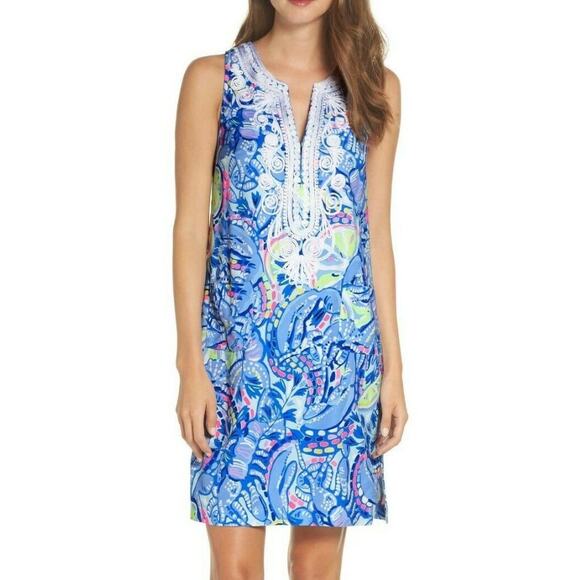 NWT Lilly Pulitzer Carlotta Stretch Shift Dress Blue Peri Pinch Pinch Print 10 - Picture 1 of 8